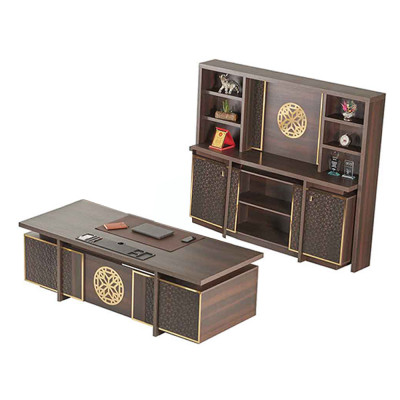 Study Room Set 3-piece Office Desk Sideboard Bookshelf Brown Monochrome