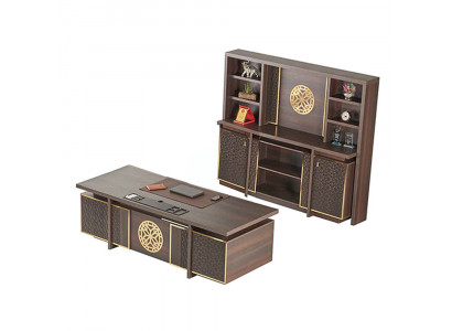 Study Room Set 3-piece Office Desk Sideboard Bookshelf Brown Monochrome