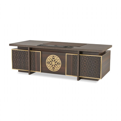 Study Room Set 3-piece Office Desk Sideboard Bookshelf Brown Monochrome