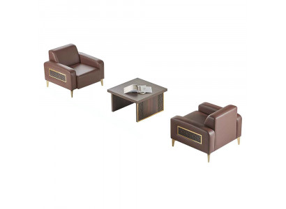 Study Room Set 3-piece 2x Armchairs Coffee Table Brown Solid Color Living Room