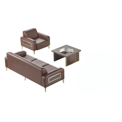 Study Room Set 3-Piece Sofa Armchair Coffee Table Brown Solid Color Modern