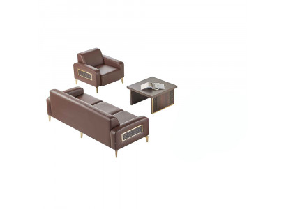 Study Room Set 3-Piece Sofa Armchair Coffee Table Brown Solid Color Modern