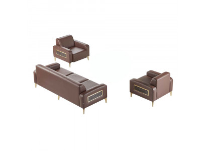 Office set 3-piece 3-seater with 2x armchairs brown solid color living room