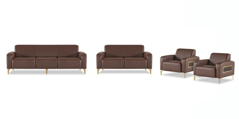 Study set 3-seater, 2-seater, 2x armchairs, brown, solid color, modern