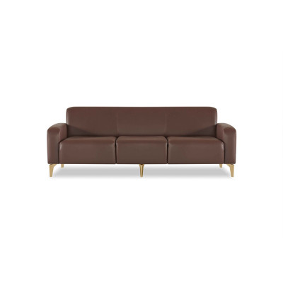 Brown office leather furniture set three-seater 2x armchairs coffee table