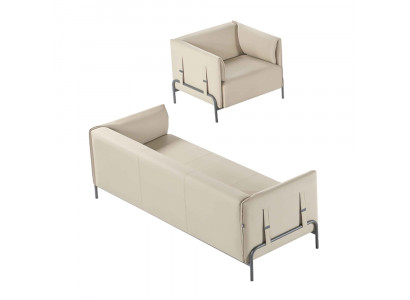 Office set 2-piece 3-seater armchair beige solid color cushion living room