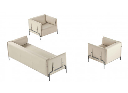 Study Room Set 3-Piece Beige 3-Seater 2x Armchairs with Cushions Living Room