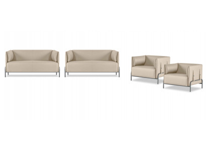 Study Set 4-piece Beige 2x 2-Seater 2x Armchair Solid Color Living Room