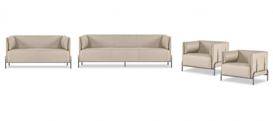 Beige faux leather seating luxurious 3-seater 2x armchairs 2-seater 4-piece set