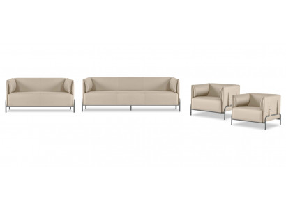 Beige faux leather seating luxurious 3-seater 2x armchairs 2-seater 4-piece set
