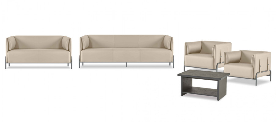 Office Room Set 5 pieces Beige 3-Seater 2-Seater 2x Armchair Gray Coffee Table