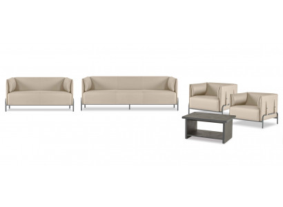 Office Room Set 5 pieces Beige 3-Seater 2-Seater 2x Armchair Gray Coffee Table