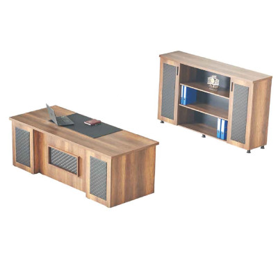Office room set 2-piece desk filing cabinet brown black two-tone