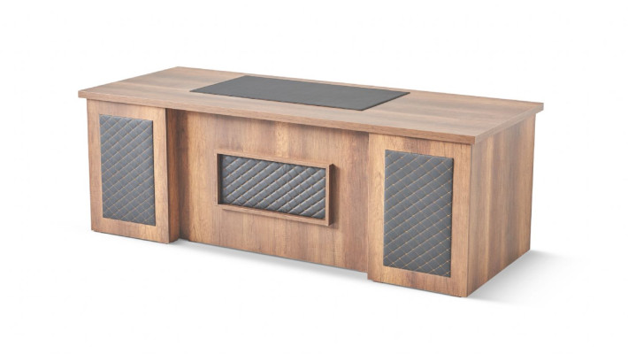 Office room set 2-piece desk filing cabinet brown black two-tone