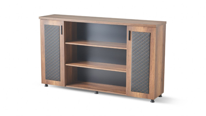 Office room set 2-piece desk filing cabinet brown black two-tone