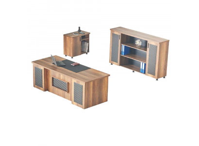 Study set 3-piece office table sideboard chest of drawers storage brown black