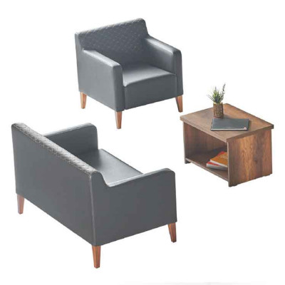 Home office set 3-piece 2-seater armchair coffee table black brown modern