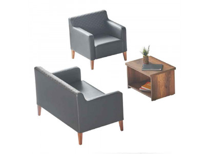 Home office set 3-piece 2-seater armchair coffee table black brown modern
