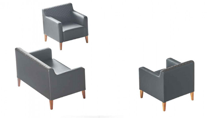 Office Set 3-piece 2-seater 2x Armchair Black Solid Color Living Room