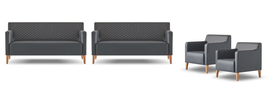Office Room Set 4-piece Black 2x 3-Seater 2x Armchair Single Color Modern