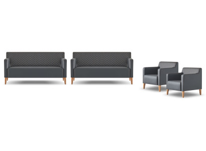 Office Room Set 4-piece Black 2x 3-Seater 2x Armchair Single Color Modern