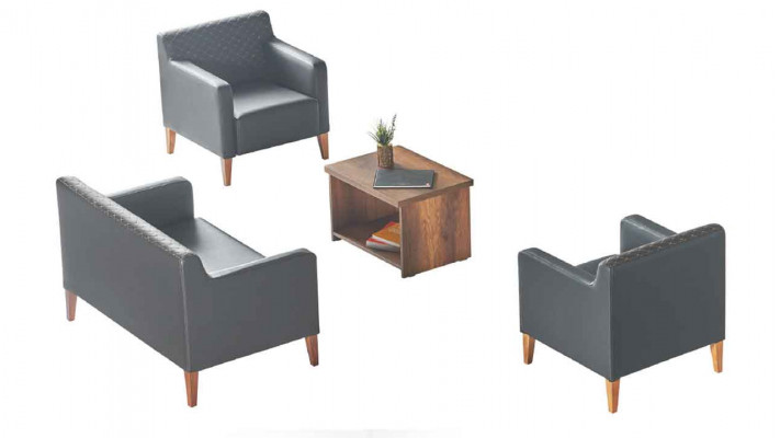 Office set 4-piece Black 2-seater 2x Armchair Brown Coffee Table