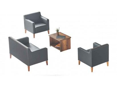 Office set 4-piece Black 2-seater 2x Armchair Brown Coffee Table