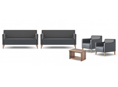 Office set 5-piece Black 2x 3-seater 2x Armchair Brown Coffee Table