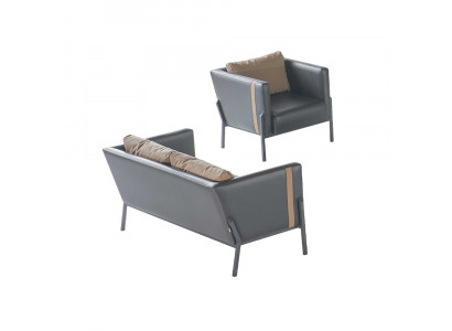 Home office seating furniture luxurious gray leather 2-seater elegant armchair