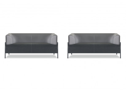 Black leather sofa, modern seating furniture, 4-piece set, stainless steel office armrests