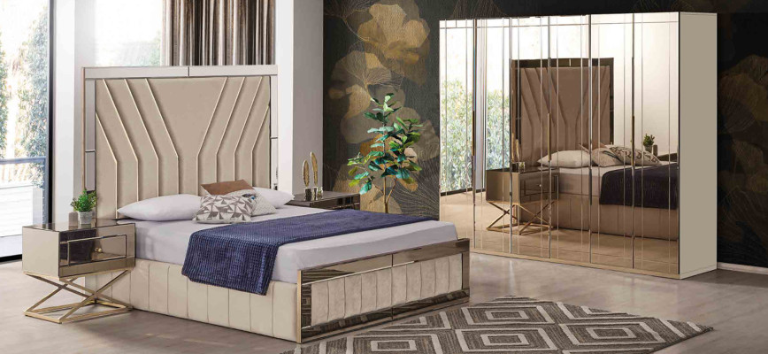 Beige bedroom bed designer double bed luxurious bed frame bed