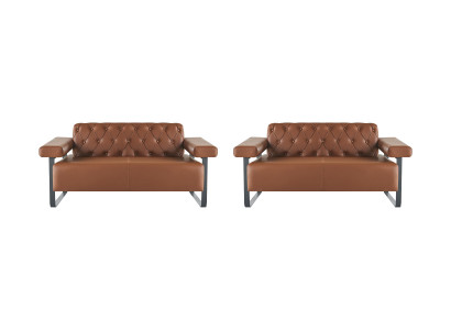 Brown Chesterfield leather sofas stainless steel original modern 2-seater button