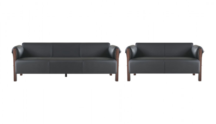 Seating furniture 3-seater 2-seater Black All Wood Leather Sofas Sofa Set