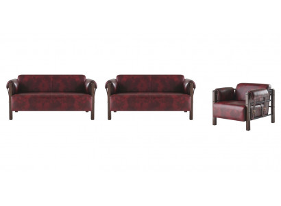 Sofa set 2-seater armchair leather sofas complete leather wood modern soft