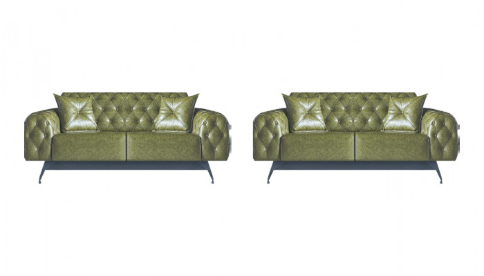 Sofa set 2-seater leather sofas green Chesterfield classic cushion upholstery