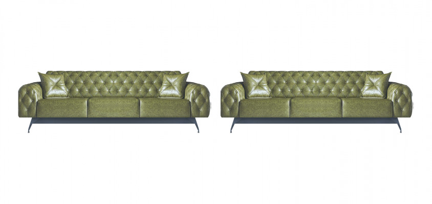 Chesterfield sofa sets, 3-seater sofas, green, classic cushions
