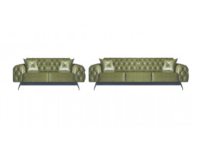 Leather sofas 3-seater 2-seater Chesterfield green solid color classic sofas