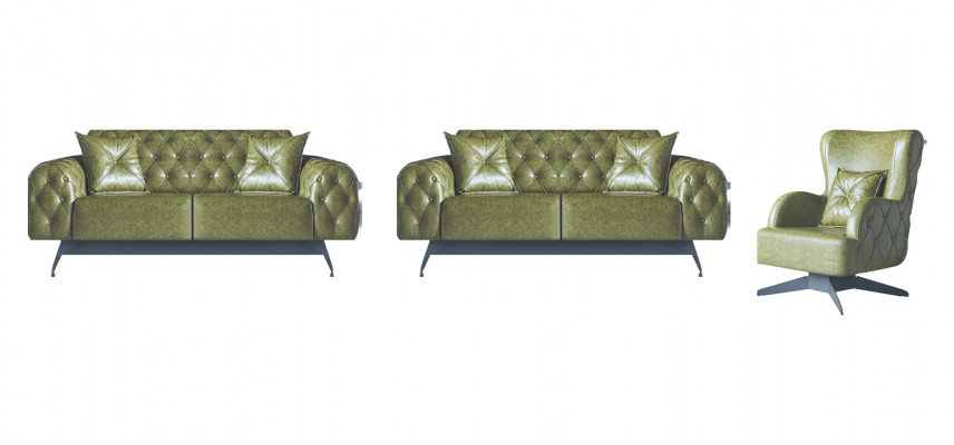 Leather Couch Sofa Set 2-Seater Green Cushion Upholstery Chair Classic Soft
