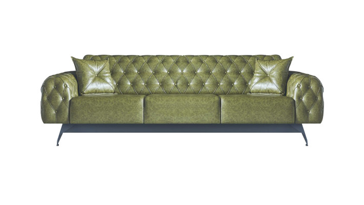 Sofas Set Couch 3-Seater Leather Armchair Green Classic Chesterfield Upholstery 4-piece.