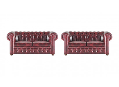 Leather sofas Chesterfield button couch 2-seater Bordeaux classic sofas