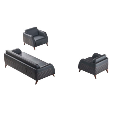 Seating furniture 3-seater 2x armchair black reclining chair couch set modern leather