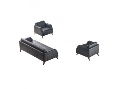 Seating furniture 3-seater 2x armchair black reclining chair couch set modern leather