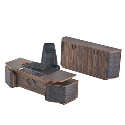 Home office set: office table, office chair, sideboard, black, brown, executive chair
