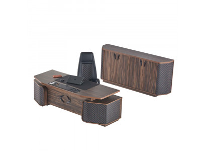 Home office set: office table, office chair, sideboard, black, brown, executive chair