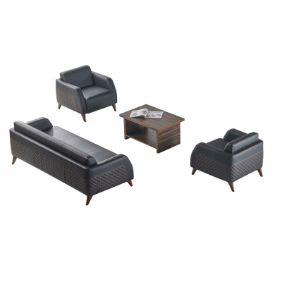 Sofa sets black 3-seater armchair brown color coffee table leather sofas