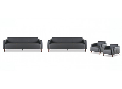 Sofa Sets Black 3-Seater 2-Seater Armchair Plain Leather Set Sofas