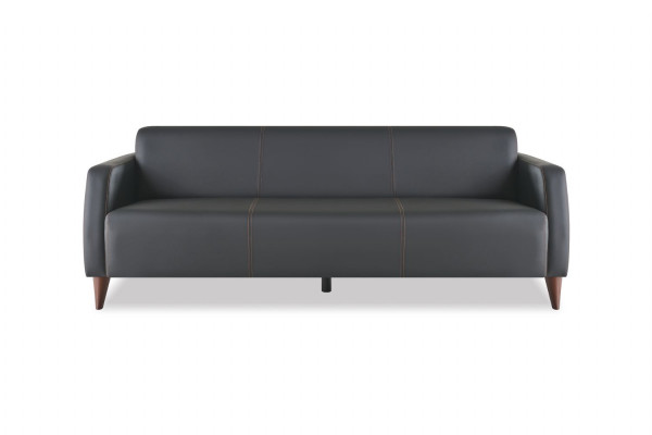 Complete Set Leather Sofa Black 3-Seater Armchair Coffee Table Wood Leather 4 pieces.
