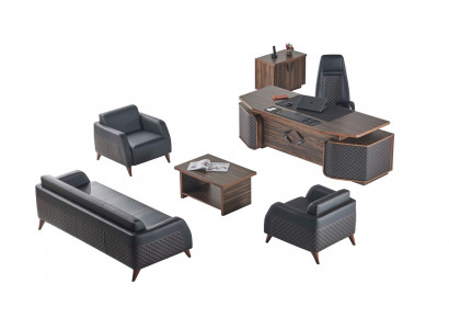 Modern complete office set desk sofas brown black leather