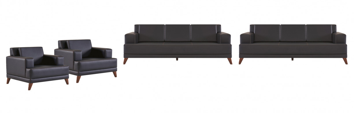 Leather sofa complete set 3-seater armchair black upholstery cushions modern