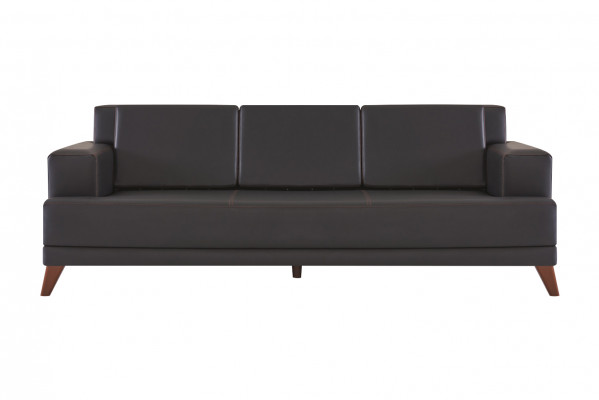 Leather sofa complete set 3-seater armchair black upholstery cushions modern